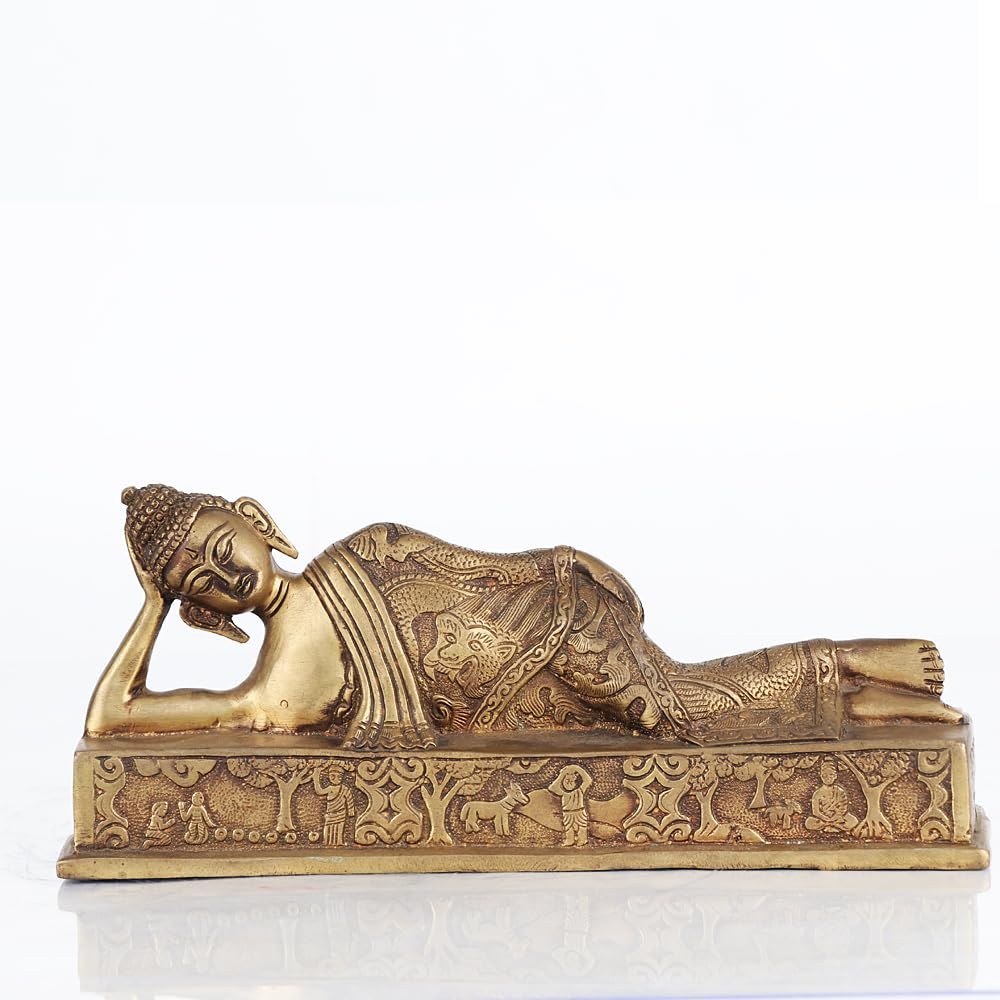 Brass Fully Carved Resting Buddha Idol Statue showpiece, Home dceor